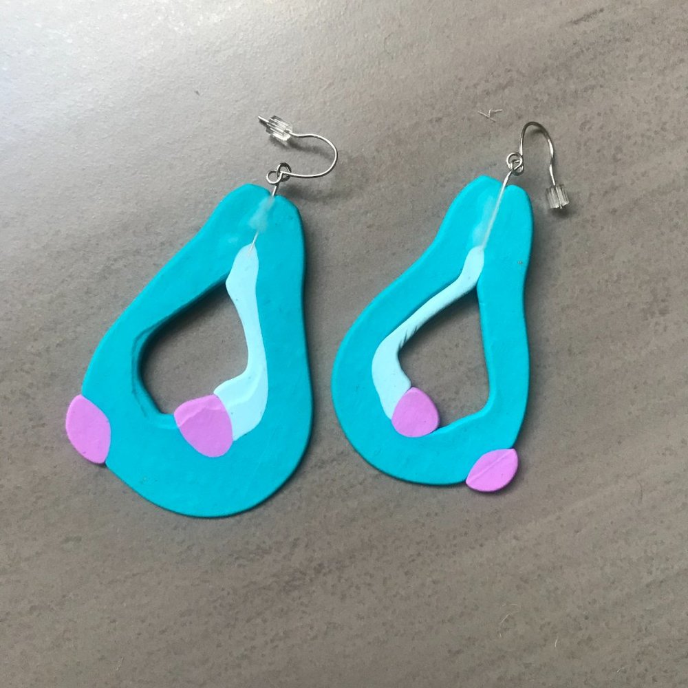 Retro 80s Bold Statement Blob Earrings - image 2